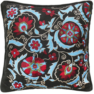 handmade Transitional Pillow Black Red Hand-Woven SQUARE SILK EMBROI pillow